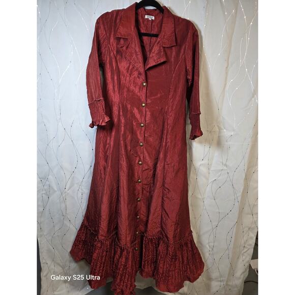 Vintage 90s Cordelia Maxi Dress Medium Ruffle Sleeve Button Up Victorian Renfair - Picture 1 of 10